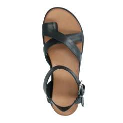 Zwarte Leren Plateau Sandalen^Sacha Sale