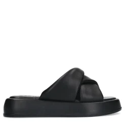 Zwarte Leren Plateau Slippers^Sacha Best Sale