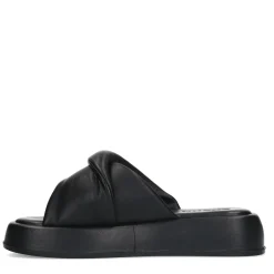 Zwarte Leren Plateau Slippers^Sacha Best Sale