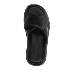 Zwarte Leren Plateau Slippers^Sacha Best Sale