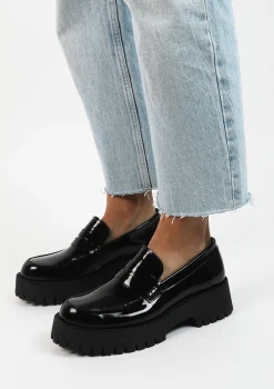 Zwarte Leren Platform Loafers^Sacha Shop