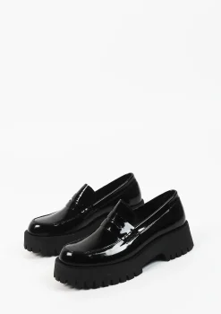 Zwarte Leren Platform Loafers^Sacha Shop