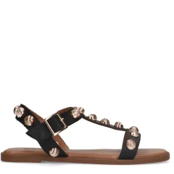 Zwarte Leren Sandalen Met Goudkleurige Studs^Sacha Discount