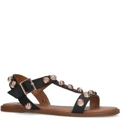 Zwarte Leren Sandalen Met Goudkleurige Studs^Sacha Discount