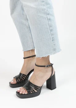 Zwarte Leren Sandalen Met Hak^Sacha Best