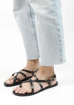 Zwarte Leren Sandalen Met Gekruiste Bandjes^Sacha New