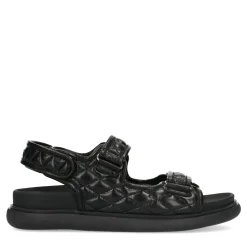 Zwarte Leren Sandalen Met Stiksels^Sacha New