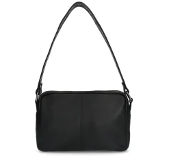 Zwarte Leren Schoudertas Met Zilverkleurge Details^Sacha Online