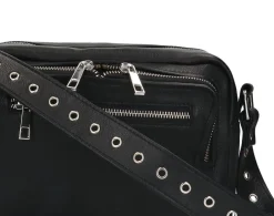 Zwarte Leren Schoudertas Met Zilverkleurge Details^Sacha Online