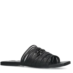 Zwarte Leren Slippers Met Bandjes^Sacha New