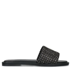 Zwarte Leren Slippers Met Strass Band^Sacha Best Sale