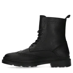 Zwarte Leren Veterboots Met Gestikt Detail^Sacha Cheap