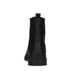 Zwarte Leren Veterboots Met Gestikt Detail^Sacha Cheap