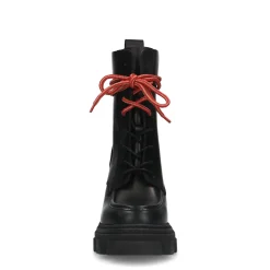 Zwarte Leren Veterboots Met Plateau Hak^Sacha Sale