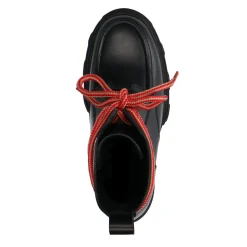 Zwarte Leren Veterboots Met Plateau Hak^Sacha Sale