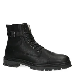 Zwarte Leren Veterboots Met Imitatiebont^Sacha Outlet