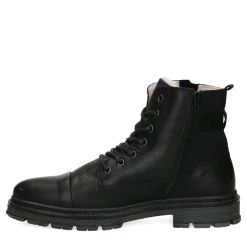 Zwarte Leren Veterboots Met Imitatiebont^Sacha Outlet