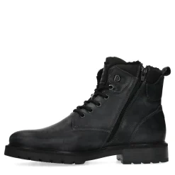 Zwarte Leren Veterboots Met Zwarte Voering^Sacha Sale
