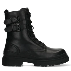 Zwarte Leren Veterlaarsjes Met Gespen^Sacha Sale
