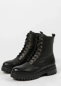 Zwarte Leren Veterlaarsjes Met Faux Fur^Sacha Outlet