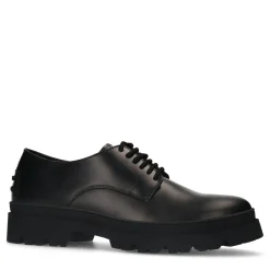 Zwarte Leren Veterschoenen Met Grove Zool^Sacha Store