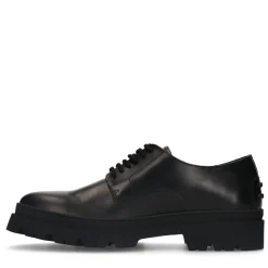 Zwarte Leren Veterschoenen Met Grove Zool^Sacha Store