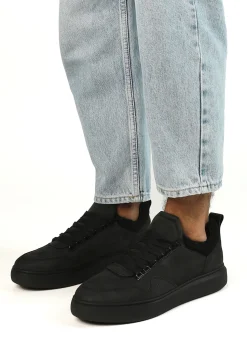 Zwarte Nubuck Sneakers Met Zwarte Zool^Sacha Shop