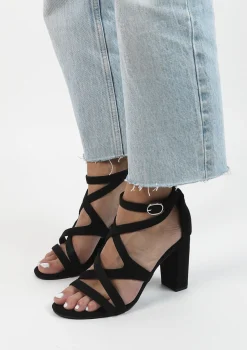 Zwarte Opengewerkte Sandalen Met Hak^Sacha Fashion