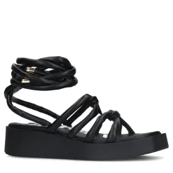 Zwarte Plateau Sandalen Met Strikveters^Sacha Shop
