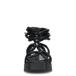 Zwarte Plateau Sandalen Met Strikveters^Sacha Shop