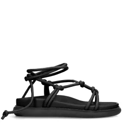 Zwarte Platte Sandalen Met Strikveters^Sacha Best Sale