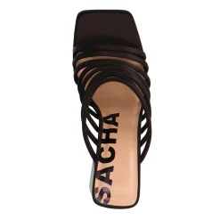 Zwarte Satin Sandalen Met Plateau Hak^Sacha Clearance