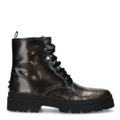 Zwarte Silverwashed Leren Veterboots^Sacha Clearance