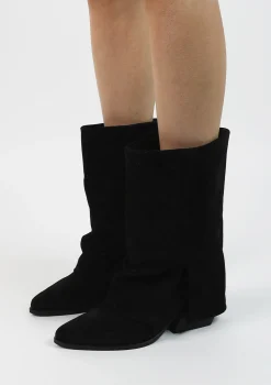 Zwarte Suede Western Enkellaarsjes Met Flap^Sacha Hot