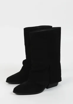 Zwarte Suede Western Enkellaarsjes Met Flap^Sacha Hot