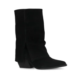 Zwarte Suede Western Enkellaarsjes Met Flap^Sacha Hot