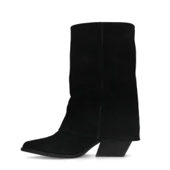 Zwarte Suede Western Enkellaarsjes Met Flap^Sacha Hot